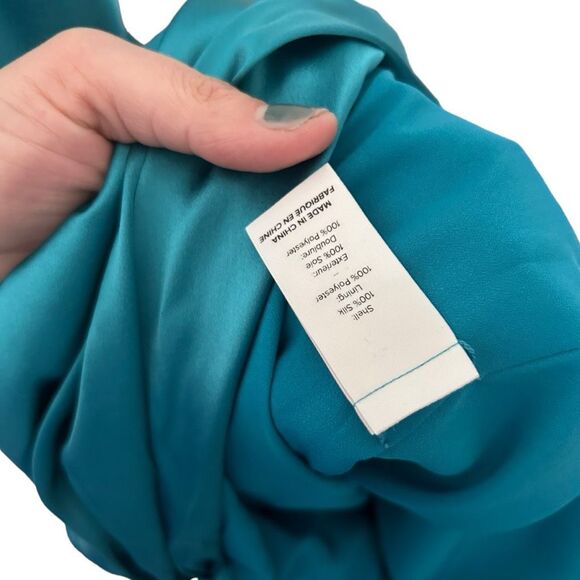 NWT Cinq A Sept Denise Mock Neck Tie Silk Mini Dress Pacific Blue Size 2 Y2k - Picture 9 of 12